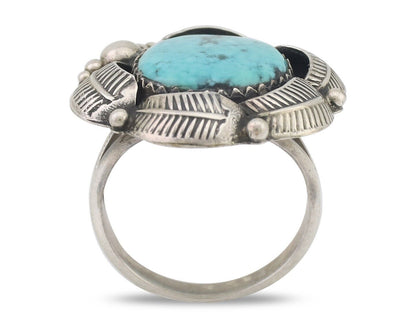 Navajo Ring 925 Silver Natural Blue Turquoise Native Artist Signed PB C.80's