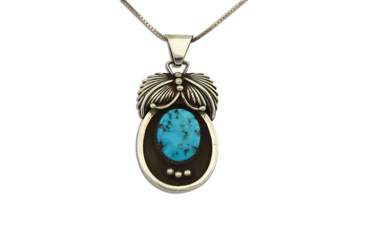 Navajo Necklace 925 Silver Natural Blue Turquoise Native American Artist C.80's
