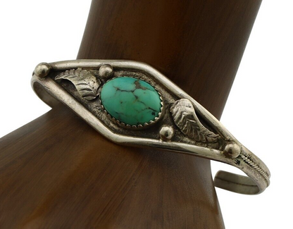 Navajo Bracelet 925 Silver Spiderweb Turquoise Native American Artist C.80's