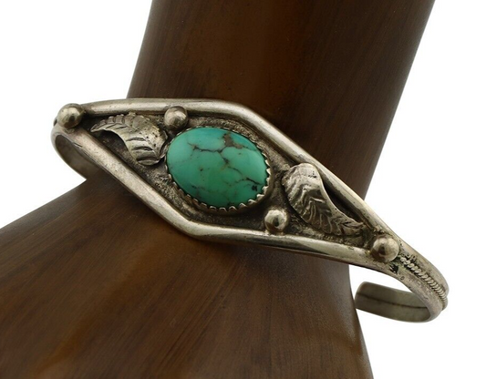 Navajo Bracelet 925 Silver Spiderweb Turquoise Native American Artist C.80's