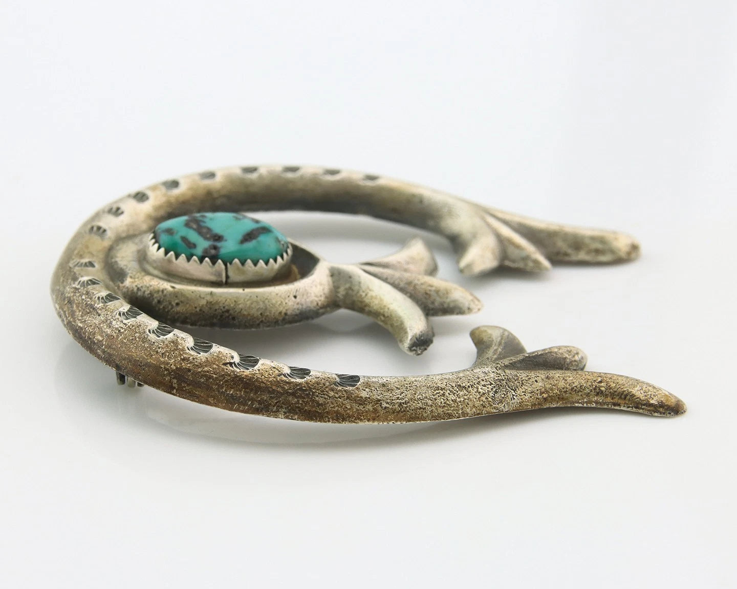 Navajo Handmade Pin Sterling Silver Turquoise Vintage Tobe Turpen Pawn