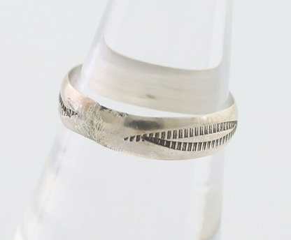 Navajo Hand Stamped Band 925 Silver 5.0 mm Signed Larry Chavez Size 7.5 C.80's