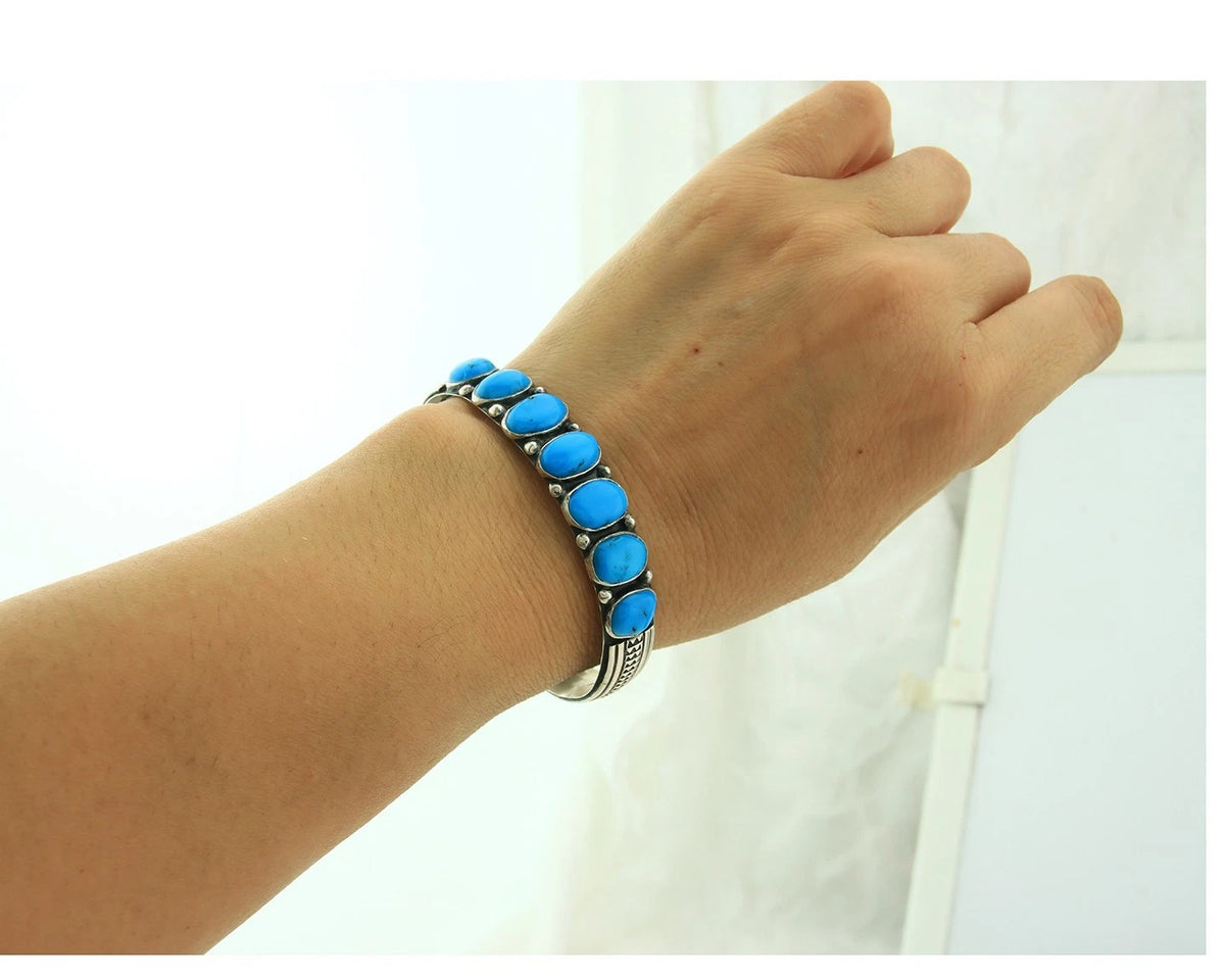 Navajo Cuff Bracelet 925 Sterling Silver Turquoise Handmade Vintage Leonard H