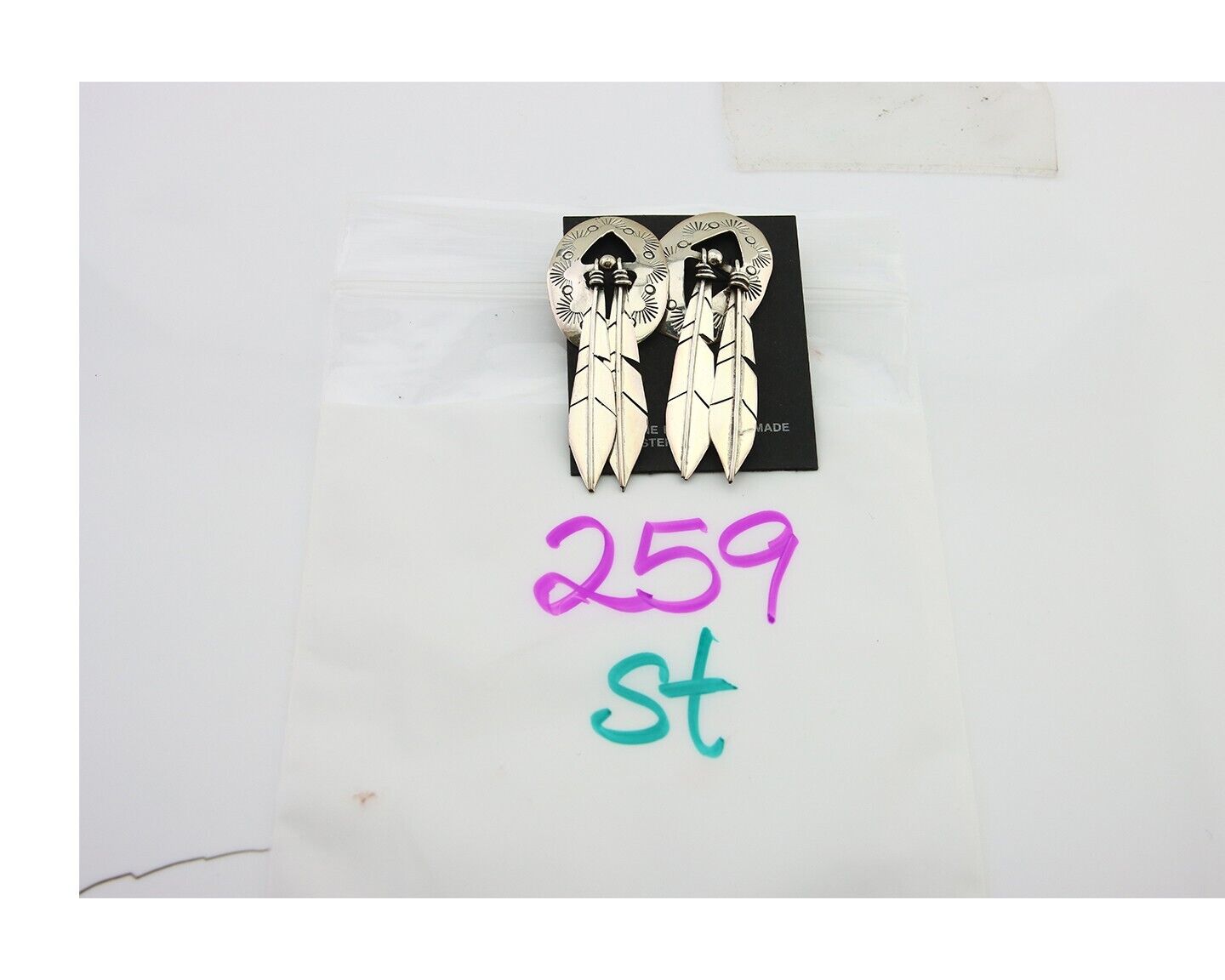 Navajo Feather Earrings 925 Silver Dangle Artist Signed DISHTA C.80's