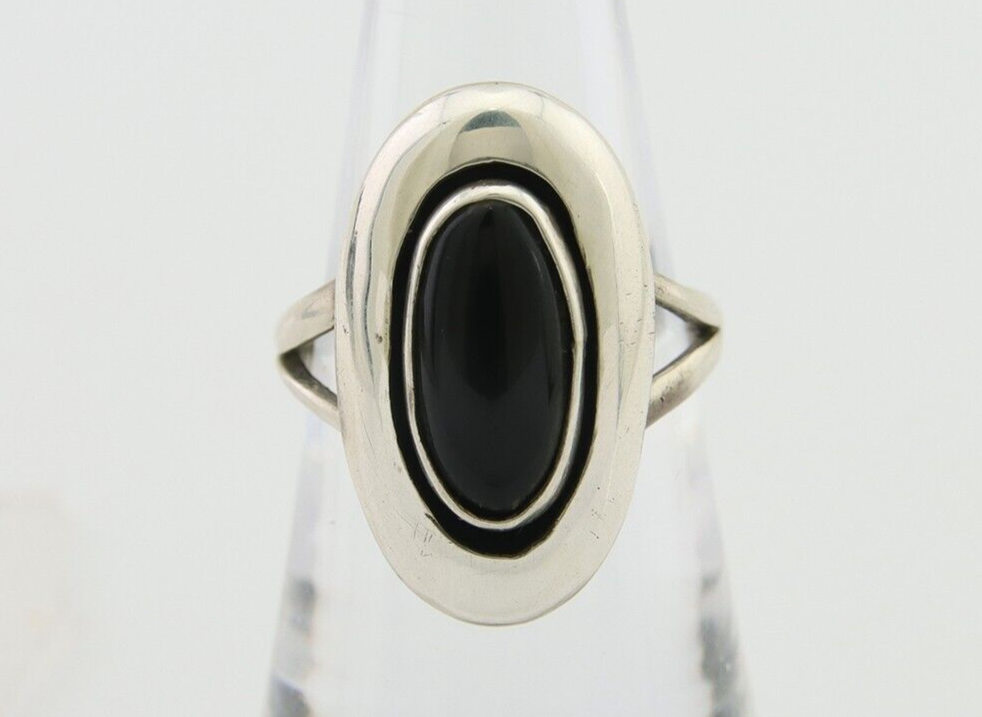 Navajo Handmade Ring 925 Silver Black Onyx Artist Signed M Montoya C.80's