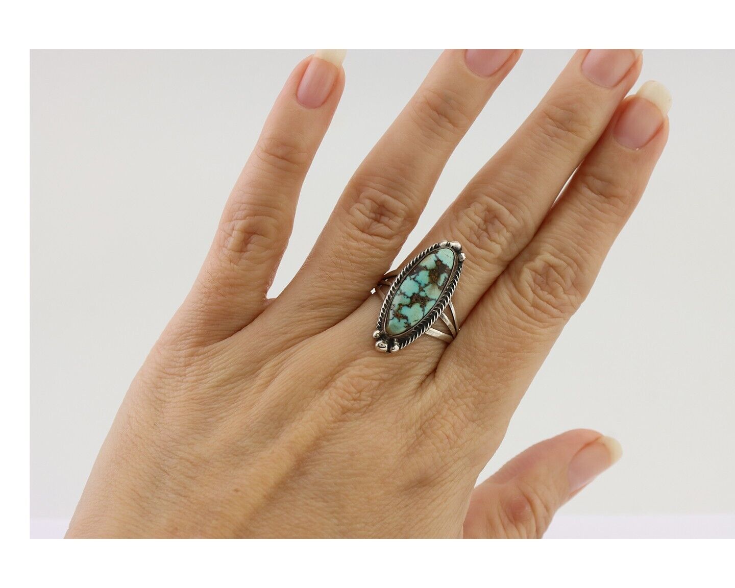 Navajo Ring 925 Silver Turquoise Signed D. Delgarito Size 7.5 C.80's