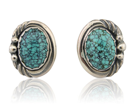 Navajo Earrings 925 Blue Spiderweb Turquoise Native American Artist C.80's
