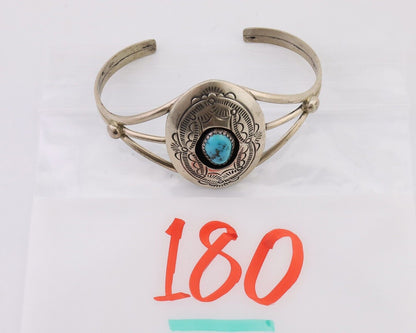 Navajo Bracelet 925 Silver Sleeping Beauty Turquoise Signed IHMJ C.80's
