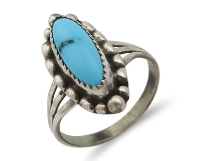 Navajo Ring .925 Silver Sleeping Beauty Turquoise Signed SkyStone Creations C80s