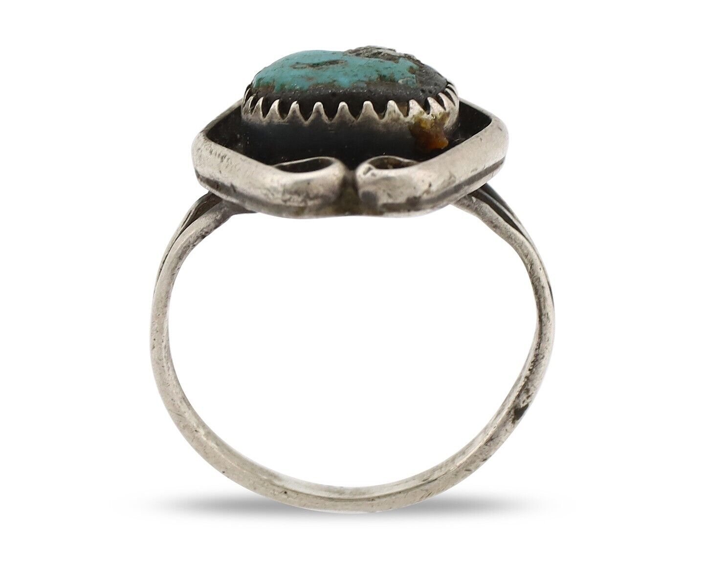 Navajo Ring 925 Silver Blue Turquoise & Pyrite Native American Artist C.80's