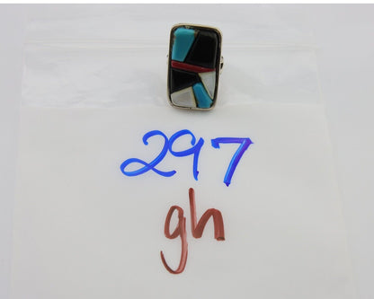 Navajo Ring 925 Silver Inlaid Natural Gemstone Signed WP Size 5.25