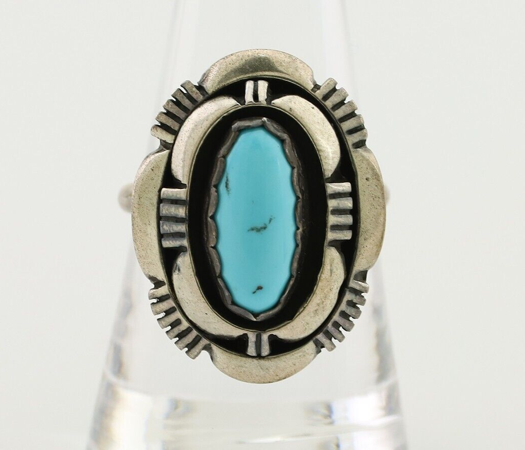 Navajo Ring 925 Silver Blue Sleeping Beauty Turquoise Signed LM NEZ C.80's