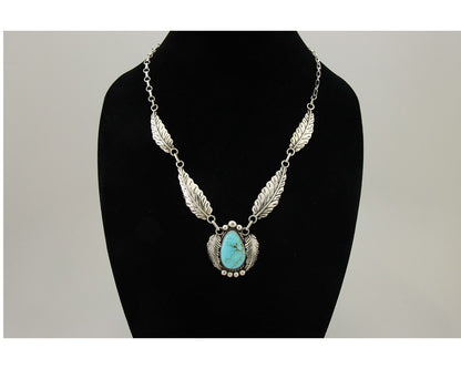 Navajo Necklace 925 Silver Natural Turquoise Artist Signed Sunrise C80s