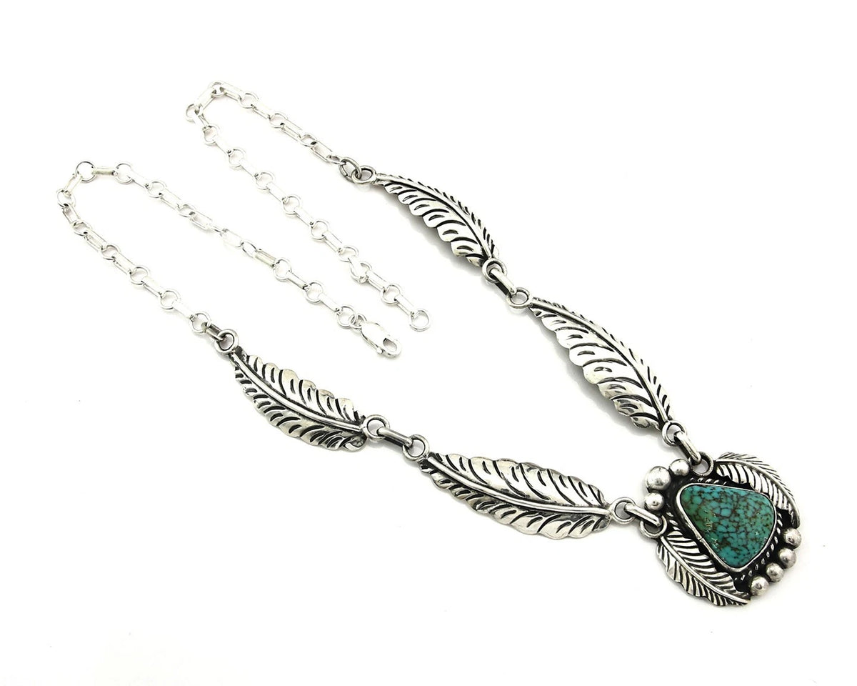 Navajo Necklace Sterling Spiderweb Turquoise Vintage Handmade Signed Sunrise C80