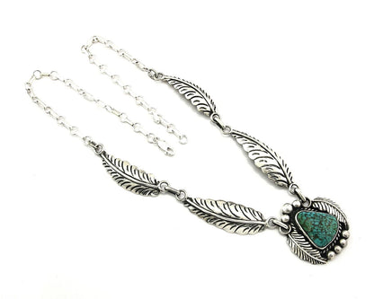 Navajo Necklace Sterling Spiderweb Turquoise Vintage Handmade Signed Sunrise C80