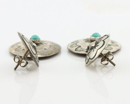 Navajo Handmade Earrings 925 Silver Blue Turquoise Artist Signed WT C.80s