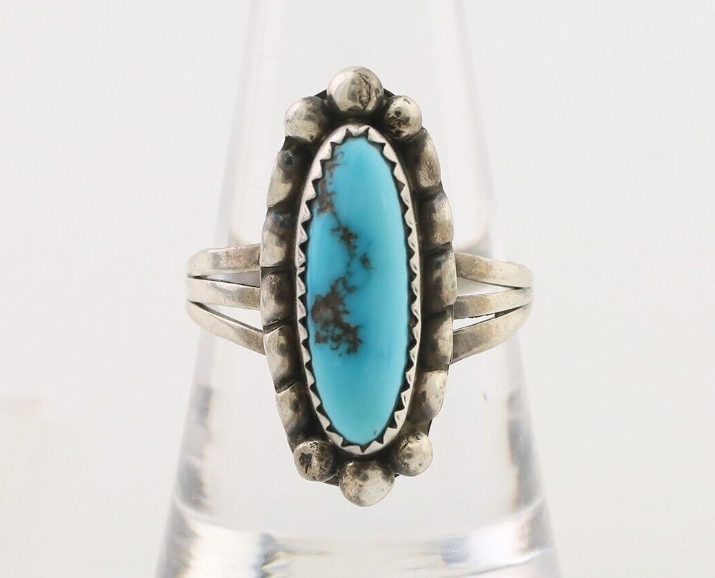 Navajo Ring 925 Silver Sleeping Beauty Turquoise Artist Signed SC C.80's