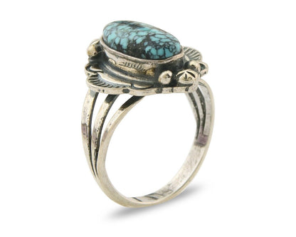 Navajo Ring 925 Sterling Turquoise Handmade Native Artist C.80's Size 7.0