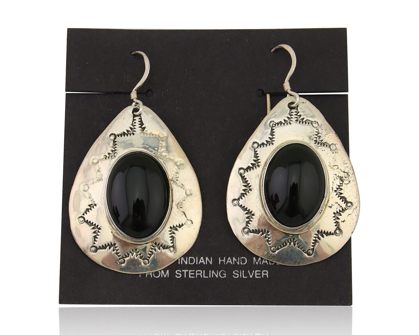 Navajo Handmade Earrings 925 Silver Onyx Artist Douglas Etsitty C.80's