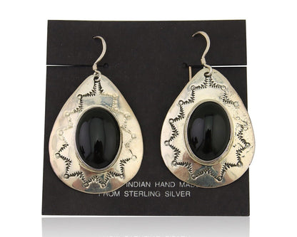 Navajo Handmade Earrings 925 Silver Onyx Artist Douglas Etsitty C.80's