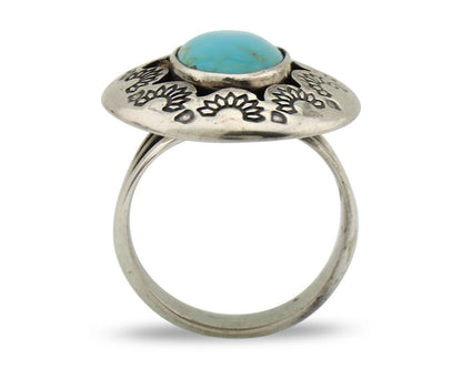 Navajo Ring 925 Silver Natural Blue Turquoise Signed M Montoya C.80's