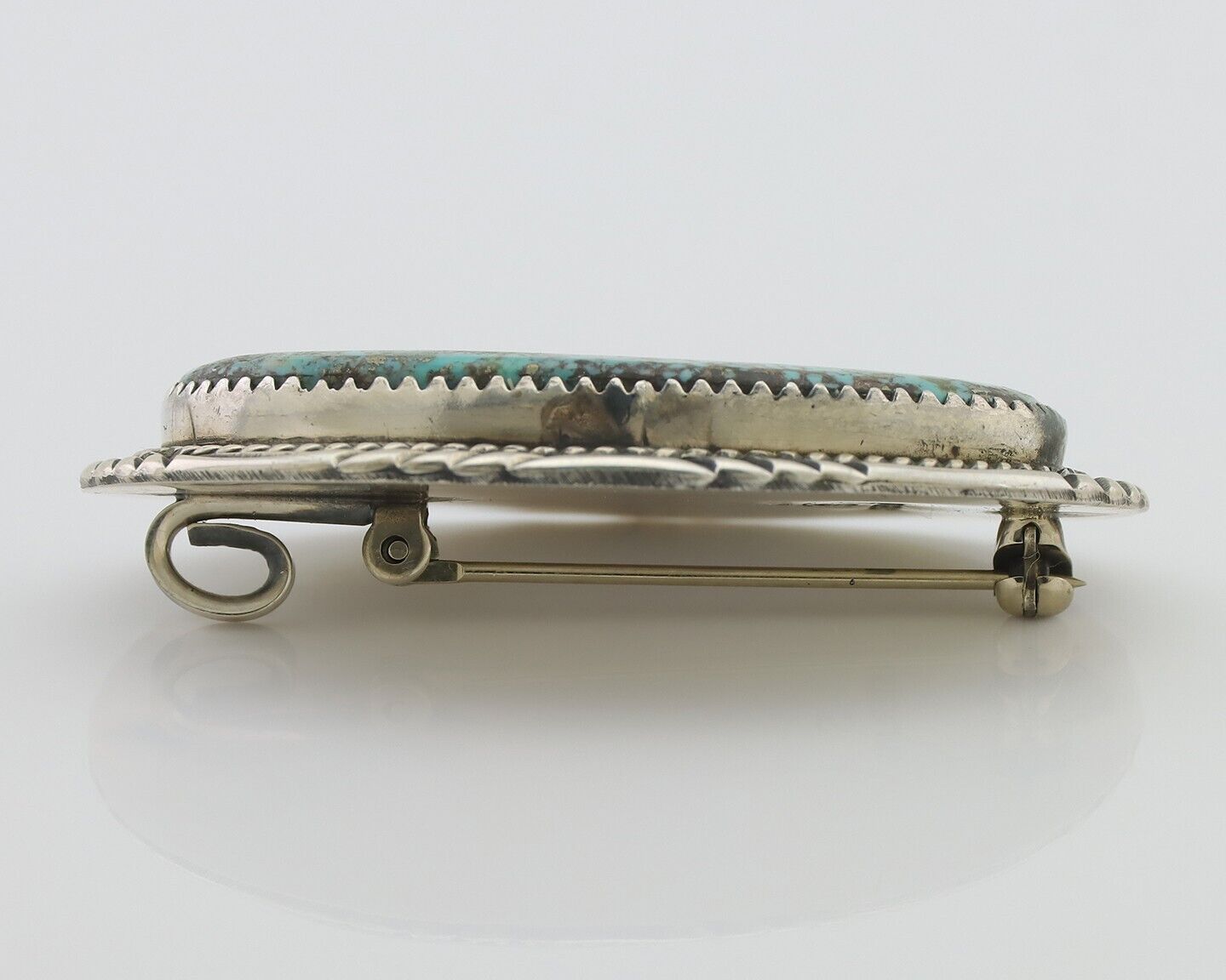 Navajo Pin Pendant 925 Silver Natural Spiderweb Turquoise Signed S C.80's