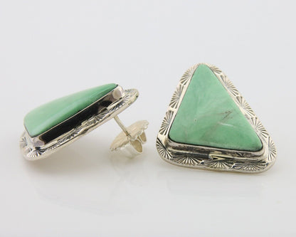 Navajo Earrings 925 Silver Green Turquoise Artist Signed CS C.80's