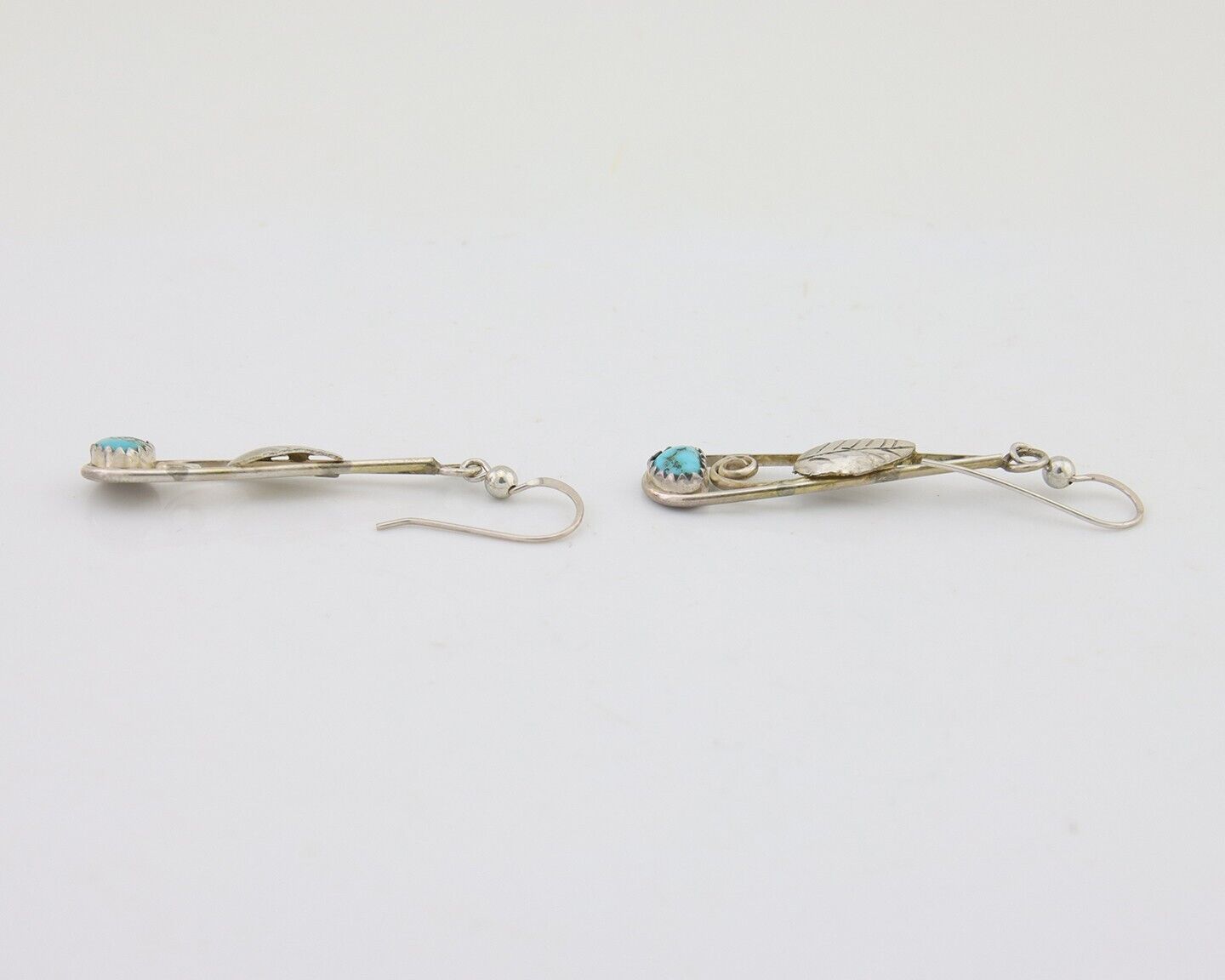 Navajo Dangle Earrings 925 Silver Natural Blue Turquoise Artist Signed JB C.80's