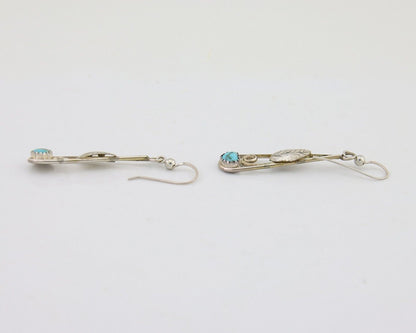 Navajo Dangle Earrings 925 Silver Natural Blue Turquoise Artist Signed JB C.80's