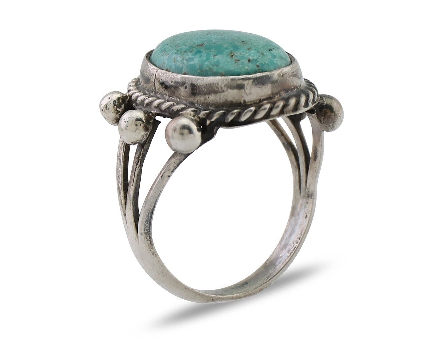 Navajo Ring 925 Silver Natural Blue Turquoise Artist Signed MC C.80's