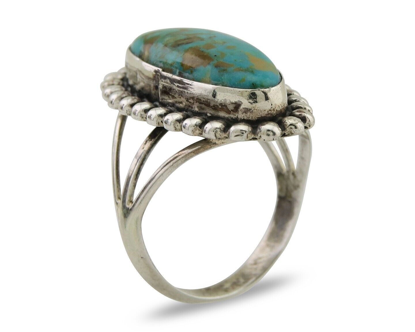 Navajo Shield Ring 925 Silver Arizona Turquoise Native Artist C.80's