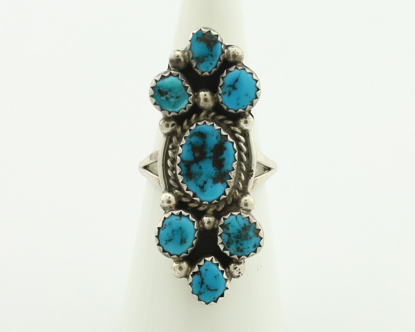 Navajo Ring .925 Silver Blue Morenci Turquoise Artist Signed IHMJ & MT C.80's