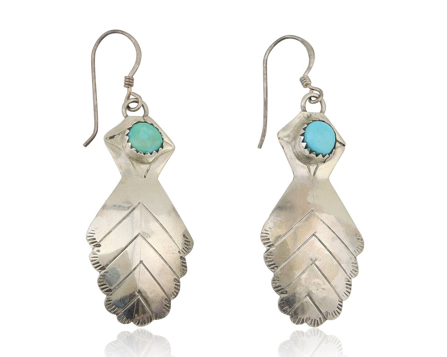 Navajo Dangle Earrings 925 Silver Natural Turquoise Artist Signed JB C.80's