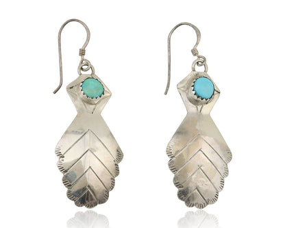 Navajo Dangle Earrings 925 Silver Natural Turquoise Artist Signed JB C.80's