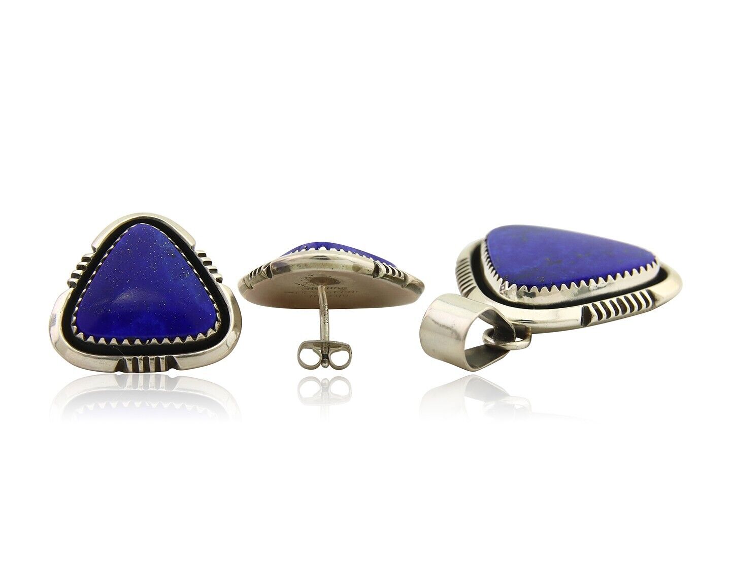 Navajo Pendant Earring Set 925 Silver Lapis Lazuli Signed William Denetdale C80s