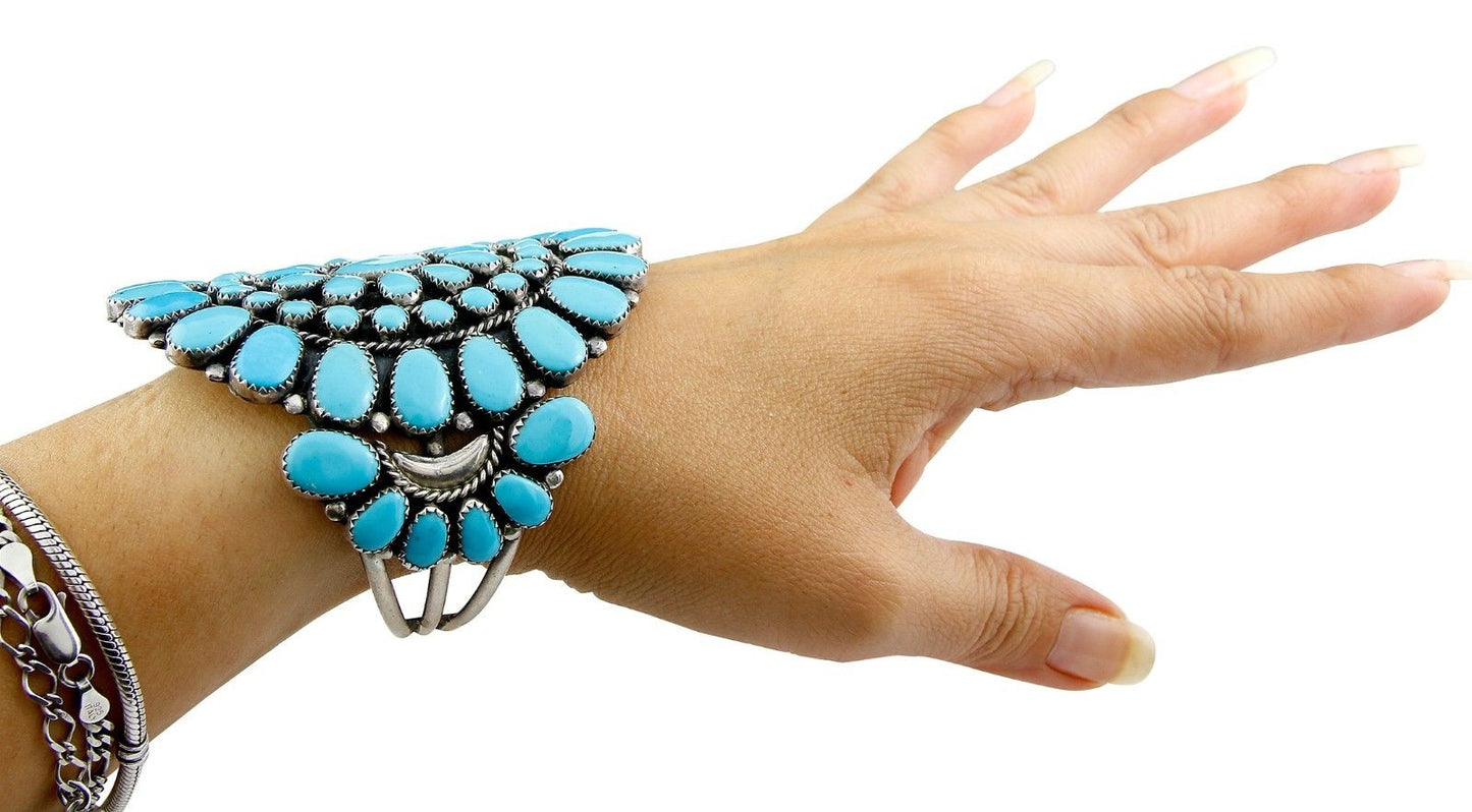 VTG RARE Navajo Natural Blue Turquoise .925 Sterling Silver Cuff Bracelet