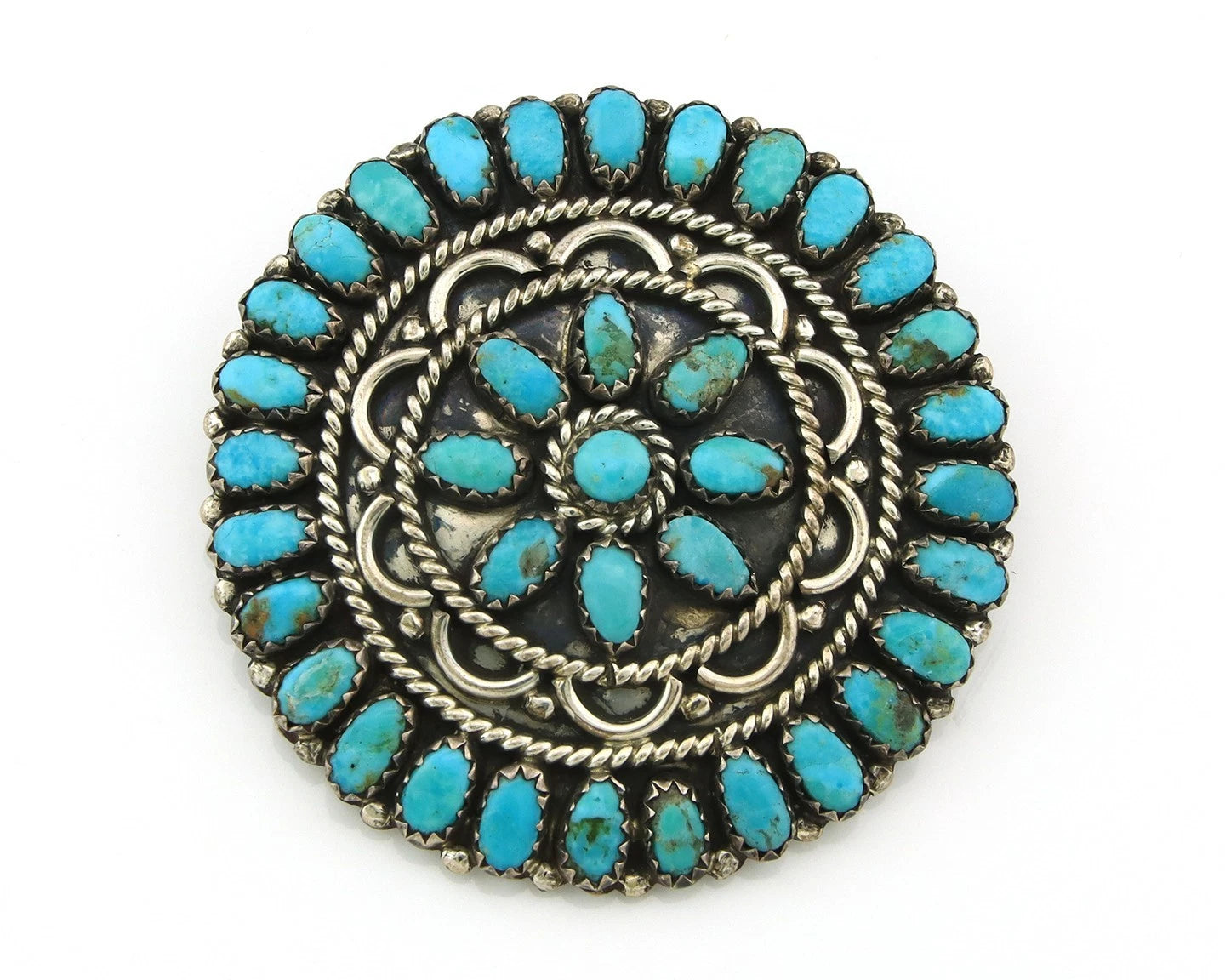 Navajo Handmade Pin Sterling Silver Turquoise Vintage Artist Signed LMB