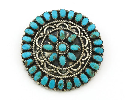 Navajo Handmade Pin Sterling Silver Turquoise Vintage Artist Signed LMB
