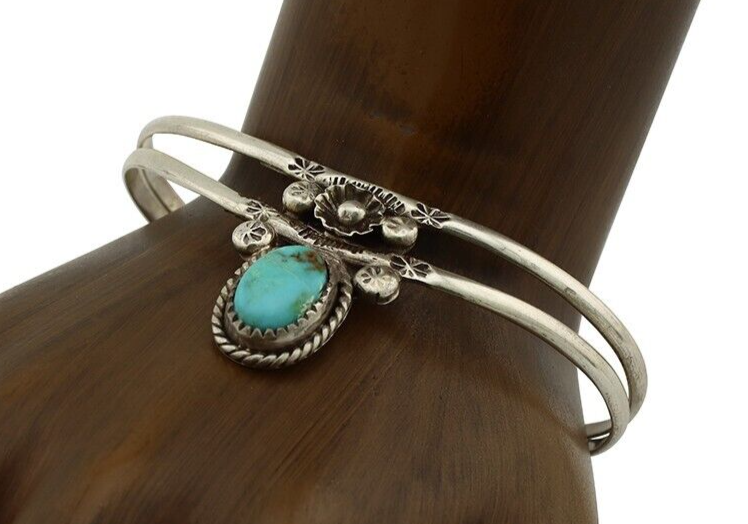 Navajo Bracelet 925 Silver Kingman Turquoise Artist Native American C.80's