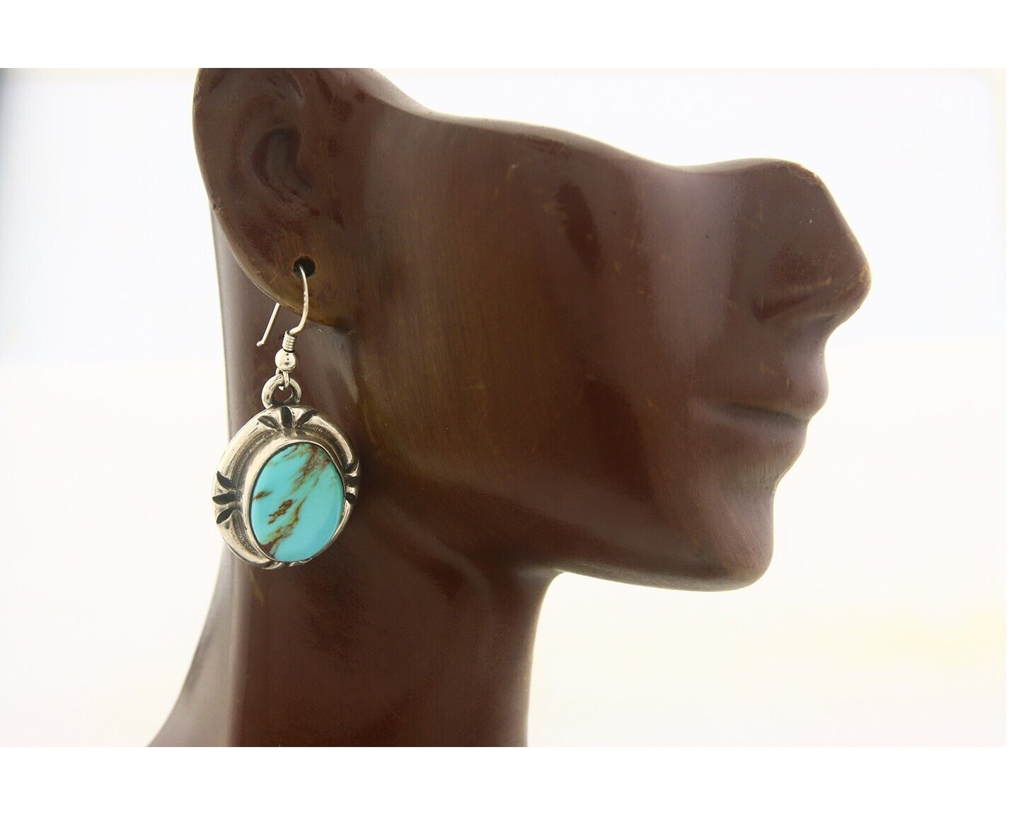 Navajo Earrings 925 Silver Eagle Natural Turquoise Signed Gecko C80s