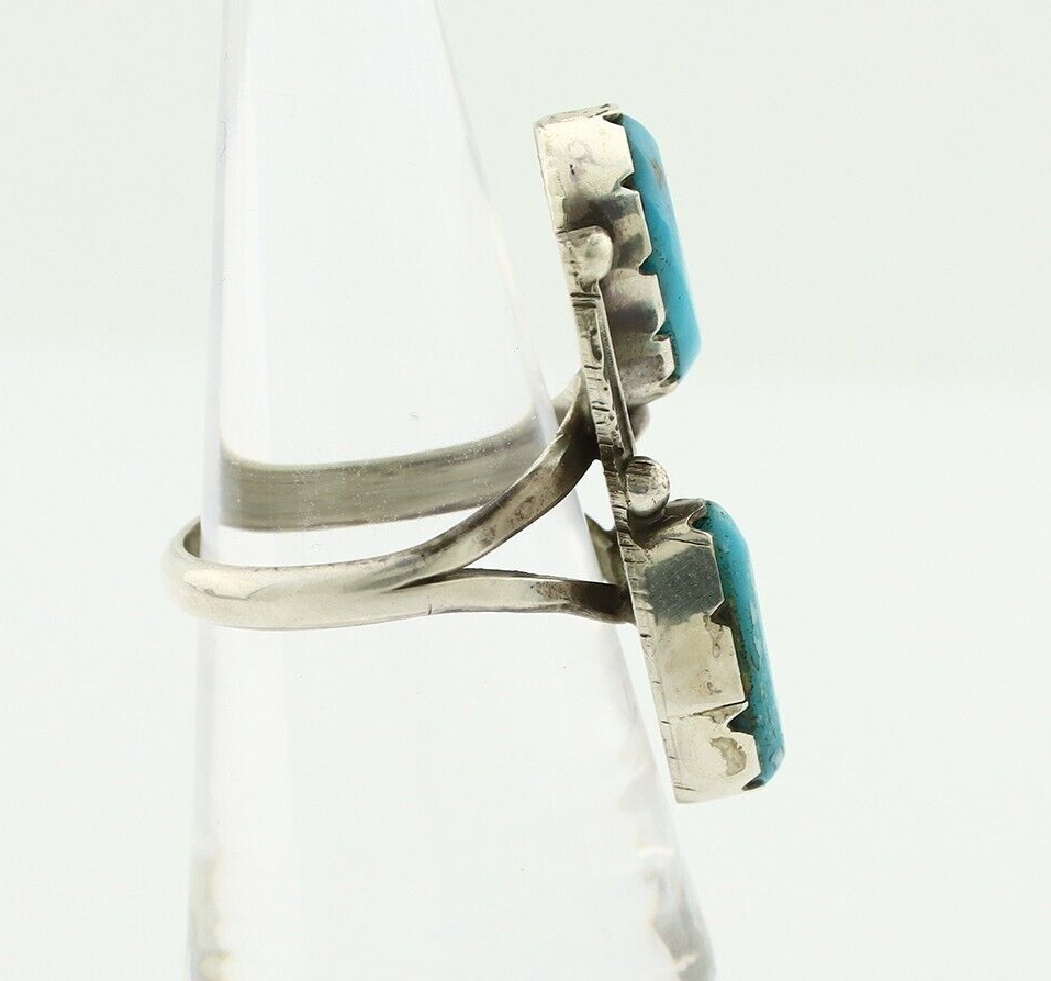 Navajo Ring 925 Silver Blue Turquoise Artist Signed K C.80's