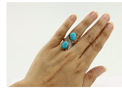Navajo Ring 925 Silver Blue Turquoise Artist Signed K C.80's
