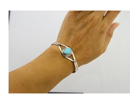 Navajo Cuff Bracelet 925 Silver Turquoise Native American Artist Handmade C.80's