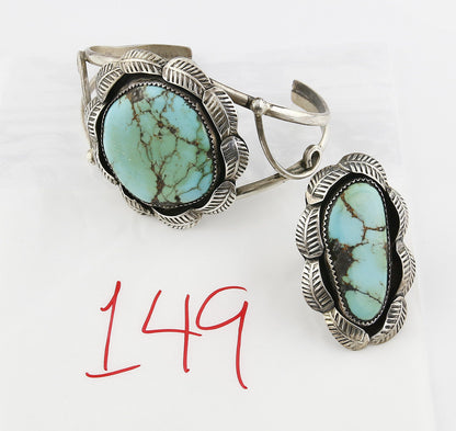 VTG Old Pawn Navajo Natural Turquoise .925 Sterling Silver Ring & Bracelet Set