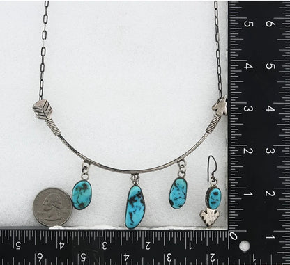Navajo Necklace Earring Set Sterling Silver Vintage Native Artist Signed G C80s