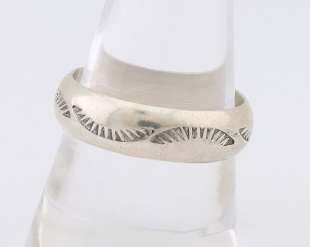 Navajo Hand Stamped Band 925 Silver 6.0 mm Signed Larry Chavez Size 9.75 C.80's