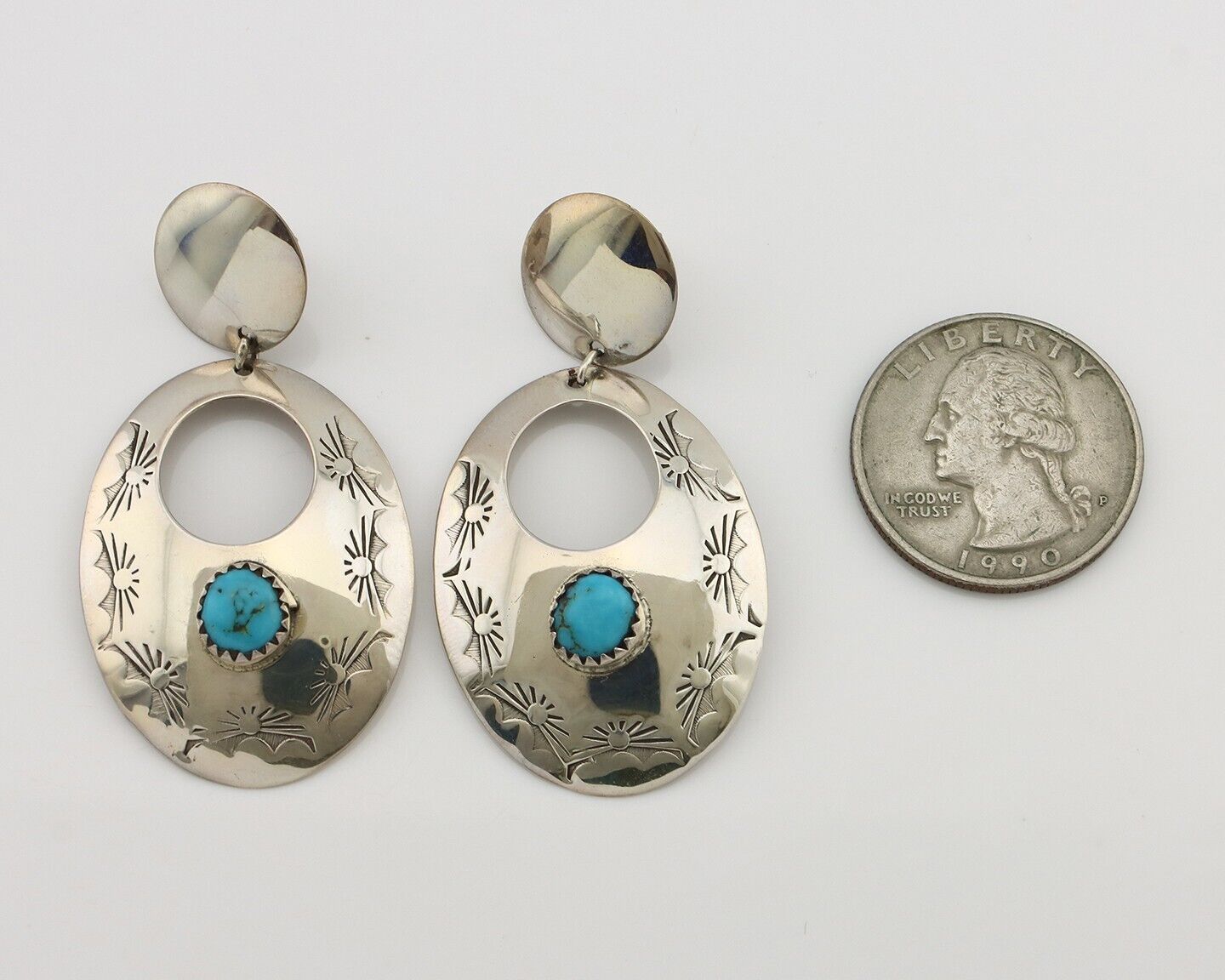 Navajo Dangle Handmade Earrings 925 Silver Blue Turquoise Native Artist C.80's