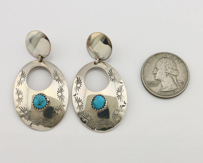 Navajo Dangle Handmade Earrings 925 Silver Blue Turquoise Native Artist C.80's