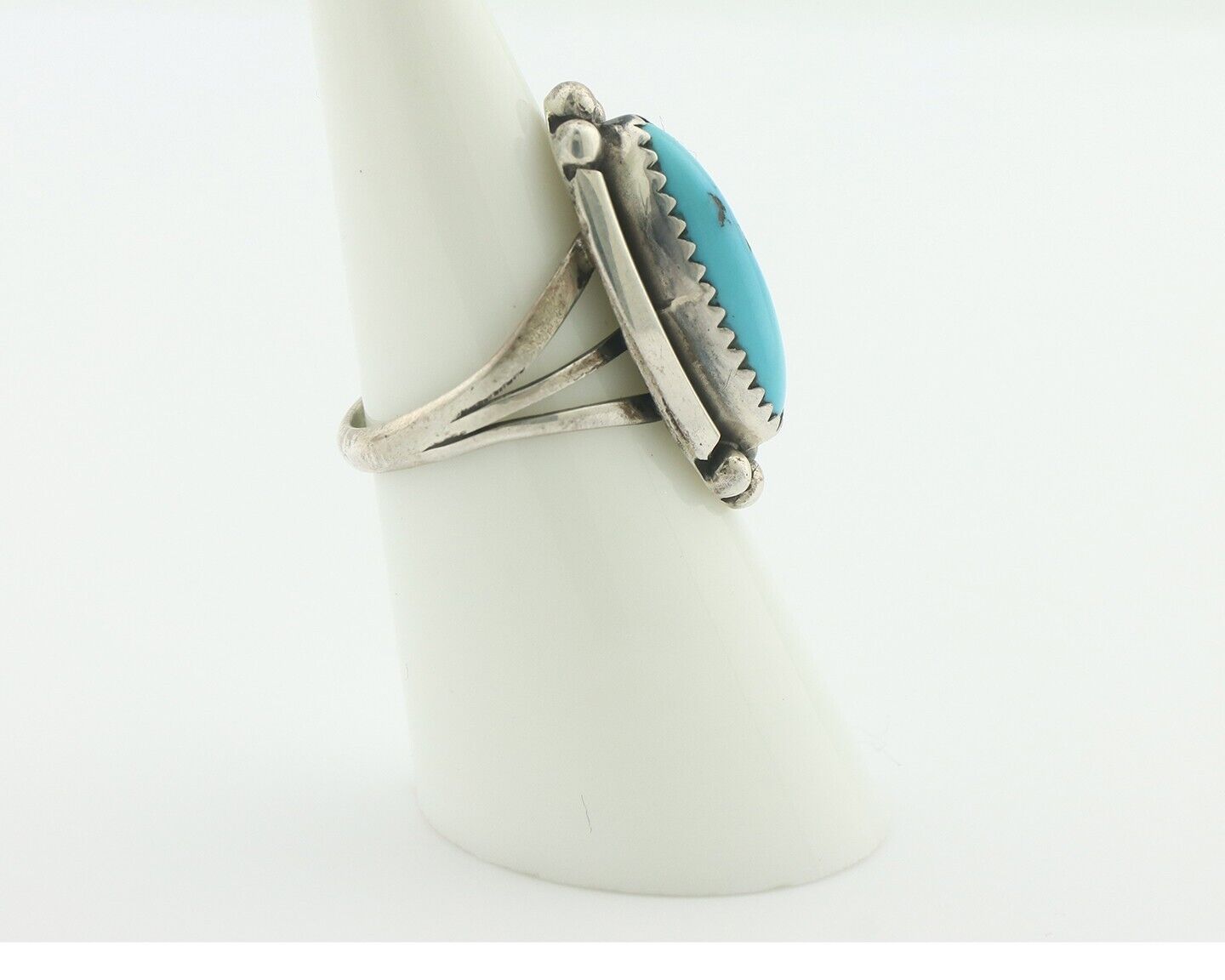 Navajo Ring .925 Silver Sleeping Beauty Turquoise Native American Artist C.80's