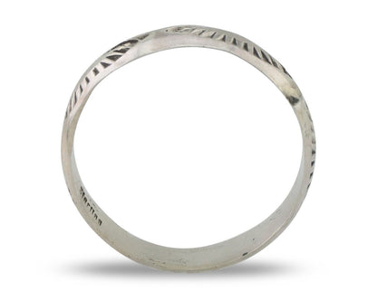 Navajo Hand Stamped Band 925 Silver 5.0 mm Signed Larry Chavez Size 6.25 C.80's